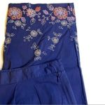 EMS Navy Blue Floral Side Zip Crop Pants Sz 8 Photo 2