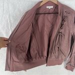 On The Road  Mauve Pink Faux Suede‎ Lace Up Zip Front Bomber Jacket Photo 11