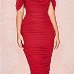 House Of CB NWOT  Carlotta Red Ruched Mesh Off the Shoulder Midi Dress sz XS Photo 0