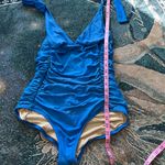 J.Crew  Ruched One-Piece Swimsuit Women’s 12 Blue V-Neck Tactel Nylon Summer Photo 13