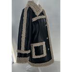 Badgley Mischka  Overcoat Jacket Sz M Faux Shearling Leather Black Aviator​ Photo 3
