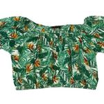 Taxi Green and White Tropical Floral Cropped Peasant top size Medium Photo 0