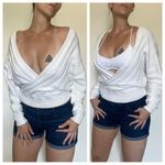 Daytrip  Surplice Ribbed Top White Soft Slouchy Boho Stretch Vacation Photo 1