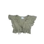 Princess Polly  jamison reid crop top khaki green tie front plunge neck ruffle 8 Photo 3