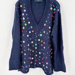 ZARA  Blue Embellished V-Neck Oversized Pullover Knit Sweater Women's Size Medium Photo 2