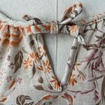 Vintage 70s Peasant Style Short Sleeve Top Keyhole Tie Floral Birds Brown Orange Size L Photo 5