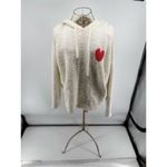 Aerie  Women's Hooded White Sweatshirt Red Heart Detail Fleece Size Medium Photo 4