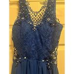 Jodi Kristopher Navy Blue Lace Bodice Maxi Dress Formal Gown‎ Evening Party Bridesmaid Photo 1