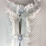 Roz & Ali  M Tweed Fringe Knit Look Crystal Button Lightweight Preppy Jacket Photo 3