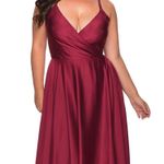 La Femme 29033 Faux Wrap Top Lace Up Back Satin Gown Photo 1
