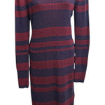 Just Fab Women's XL Striped Turtleneck Sweater Dress Burgundy Navy Long Sleeve Photo 0