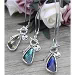 Silver 36" Long Faced Cristal Sweater Necklace Blue Womens Jewelry Photo 1