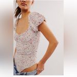 Free People Floral Puff Sleeve bodyshirt sz L Photo 3