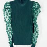 Almost Famous sheer Sleeve Ribbed Mock-Neck Sweater floral appliqué size M green Photo 0