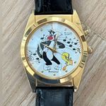 Armitron Rare Vintage Musical Watch Looney Tunes Dial Black Leather Strap Photo 1