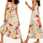 H&M  V-neck Plunge Back Linen Blend Floral Maxi Dress Photo 2