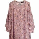 Lulus Day Date Mauve Floral Print Tiered Flounce Sleeve Mini Dress Size Medium Pink Photo 0