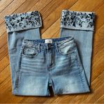 Driftwood  Collette Embroiered Floral Cuff Straight Jeans Womens 24 Blue Photo 1