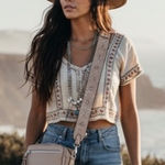 Free People  Lex Vegan Crossbody Bag Purse Laser Cutwork Studded Strap Photo 0