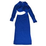 Ronny Kobo Womenâs Ranell Collared Long Sleeve Royal Blue Wrap Cutout Midi Dress Photo 11