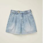 NWT Upwest Pleated Front High Waisted Denim Shorts Light Wash Size Large Blue Photo 1