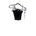 Women's KATIEJ NYC Black Smocked Crop Top with White Tie Straps, Size XL Photo 1