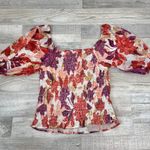 Old Navy purple orange floral puff slv top square neck smocked crop medium R24 Photo 5