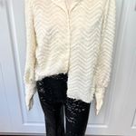 SheIn Ivory Lapel Collar Fuzzy Puff Sleeve Button Down Blouse Medium Photo 1