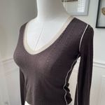 Pete Brown Stretchy Brown Cropped Vneck Beige Mesh Trim S Photo 2