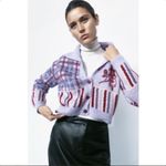 Kut From The Kloth NEW Jacquard Floral Plaid Collared Cardigan Sweater Purple Photo 2