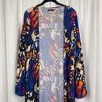 Nasty Gal  Blue&Purple Butterfly Print Fringe Open Front Duster Kimono Sz.4 Photo 1