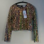 GeeGee Sequin Long Sleeve Mesh Crop Top Medium Green Pink Yellow New Women’s Photo 1
