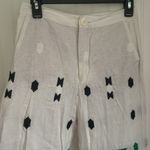 ZARA  Embroidered Linen Blend Pants White Green Aztec Design Pocket Blogger Fav S Photo 2