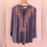 Solitaire Dove Tea Time Garden Tunic top dress gray embroidery colorful size L Photo 15