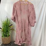 love on a hanger  Rose Pink Sheer Lace Open Front Duster Swim Cover M/L Photo 1
