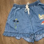 Disney  Peter Pan Tinker Bell Denim Ruffle Tinker Bell Embroidery Shorts Sz Large Photo 2