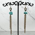 Gold Tone Faux Turquoise Chain Link Drop Dangle Earrings Pierced Pair Photo 1