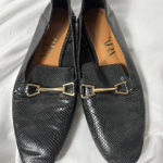 ZARA Black Snakeskin Faux Leather Loafers Size 36 Gold Buckle Photo 5