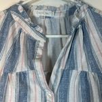 Eden & Olivia  Blue White Stripe Button Down Ruffle Sleeve Shirt Size 2X #0459-LA Photo 4