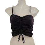 Aerie Smocked Cinched-Front Cropped Cami Tank Convertible Straps Black Small Photo 0