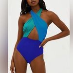 Beach Riot NWOT Jessica One PieceCaribbean Sea Colorblock LARGE Photo 0