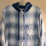 American Eagle AEO Blue Hooded Cabin Flannel Button Down Shacket Photo 3