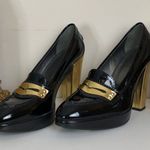 Hogan Black Patent Gold Detail Heeled Loafers Size undefined Photo 2