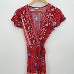 R. Vivimos Women Red Floral Wrap Front Mini Dress Short Sleeve Boho Size M NWT Size M Photo 0