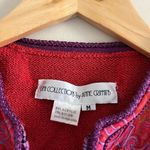 Vintage UMI Collections Anne Crimmins Embroidered Red Zip Cardigan M Boho Artsy Size M Photo 3
