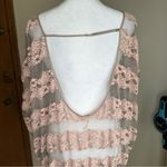 Free People  Womens County Fair Blouse Top Sheer Taupe Pink Banded Bottom Size L Photo 5