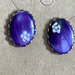 Vintage purple oval earrings with floral design. Purple Photo 4