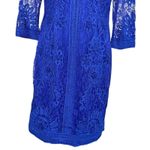 Sue Wong Ribbon Trim Illusion Bodice Dress Satin Lined Cobalt Blue Sz Medium 10 Photo 4