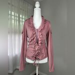 Nathalie Garçon Dusty Rose Corduroy Ruffled Full Zip Long Sleeve Shirt Pink Size M Photo 1