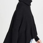 Free People Black Laye Cake Sweater Chunky Oversized Turtleneck Ruffle Hem Small Photo 15